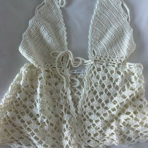 Peppermayo Cream Crochet Halter Top